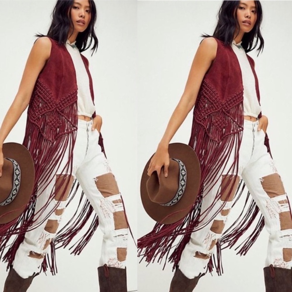 Free People Burgundy Fringe Vest